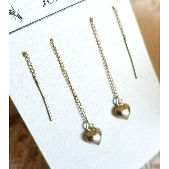 Sterling Silver Custom Puffed Heart Slider Earrings Threaders Custom Made LH2592 - Picture 3 of 3